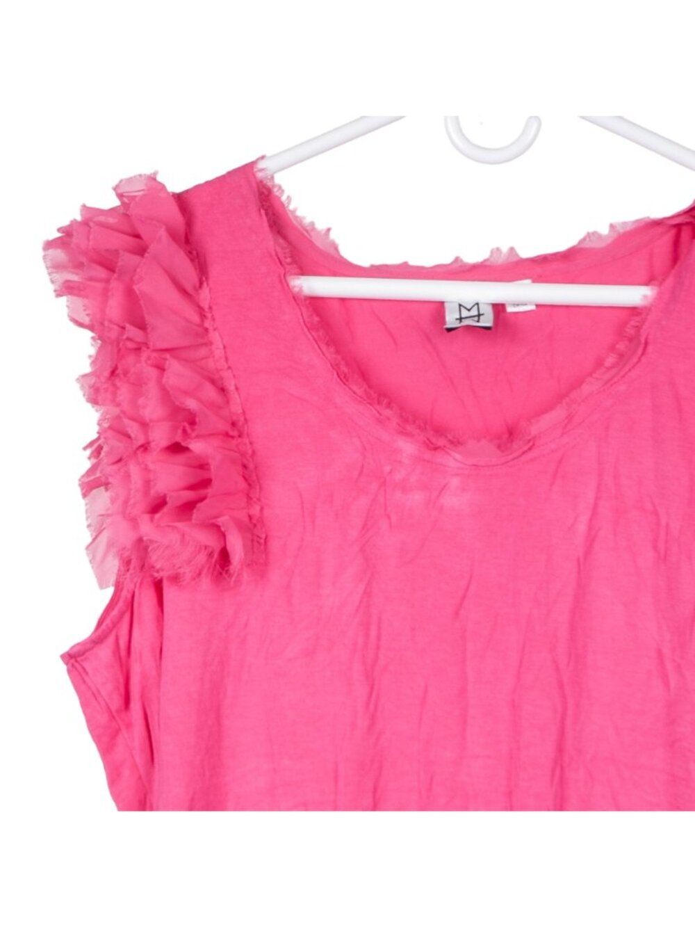 Ruffle Sleeve Tank XL Womens Pink Unfinished Hems Stretch Rayon Boho Summer - Picture 2 of 5